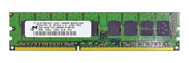 Memory RAM 1x 2GB Micron ECC UNBUFFERED DDR3  1333MHz PC3-10600 UDIMM | MT18JSF25672AY-1G4D1